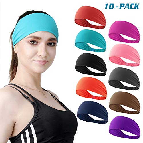 Product Cover DASUTA Set of 10 Women's Yoga Sport Athletic Headband for Running Sports Travel Fitness Elastic Wicking Workout Non Slip Lightweight Multi Headbands Headscarf fits All Men & Women (Style 3-10 Color)