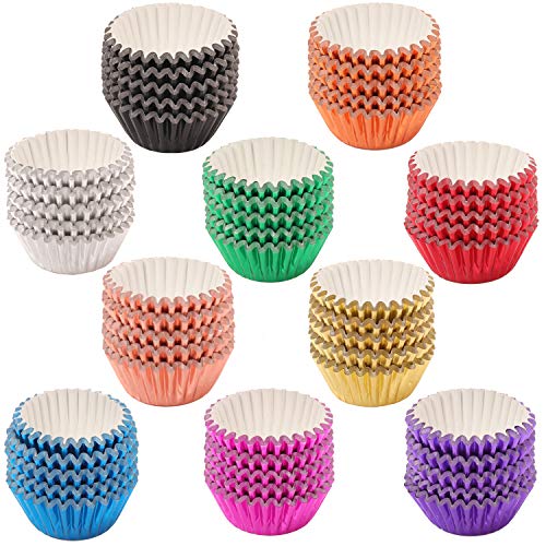Product Cover SUBANG 1000 Pieces Mini Tulip Cupcake Liner Baking Cups Muffin Tins Treat Cups Foil Metallic Cupcake Liners for Weddings,Birthdays,Baby Showers,10 Colors