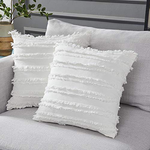 Product Cover Longhui bedding Ivory White Throw Pillow Covers for Couch Sofa Chair, Cotton Linen Decorative Pillows Cushion Covers, 18 x 18 inches, Set of 2