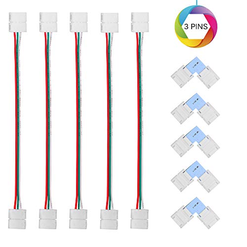 Product Cover LED Strip Connector Kit, 5-Pack 3Pin L Shape 10mm Wide Right Angle Corner Solderless Connectors, 5-Pack 3 Conductor WS2811 LED Strip Jumper Lights - Strip to Strip