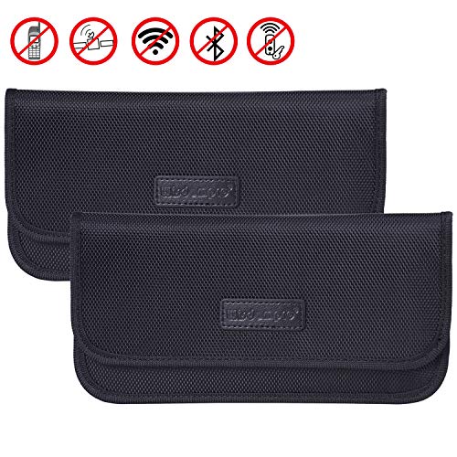Product Cover Faraday Bag, 2 Pack of Wisdompro RFID Signal Blocking Bag Shielding Pouch Wallet Case for Cell Phone Privacy Protection and Car Key FOB (Black)