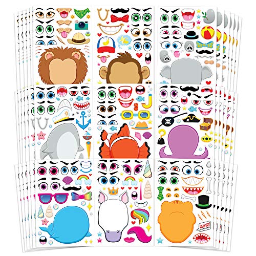 Product Cover JOYIN 36 PCS Make-a-face Sticker Sheets Make Your Own Animal Mix and Match Sticker Sheets with Safaris, Sea and Fantasy Animals Kids Party Favor Supplies Craft