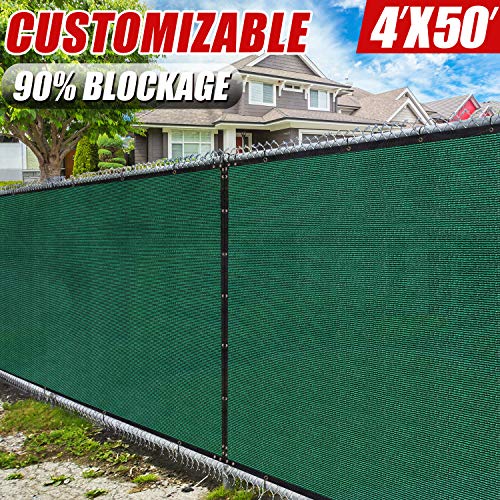 Product Cover Amgo 4' x 50' Green Fence Privacy Screen Windscreen,with Bindings & Grommets, Heavy Duty for Commercial and Residential, 90% Blockage, Cable Zip Ties Included, (Available