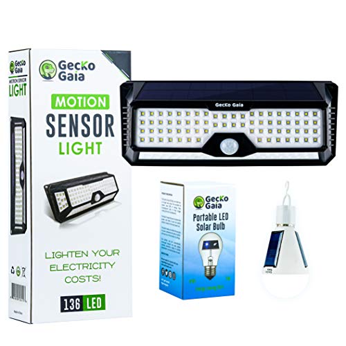 Product Cover GECKO GAIA Motion Sensor Solar Lights Outdoor: LED Flood Light for Home Security - Wireless Solar Powered Spotlight for Garden, Yard, Deck, Patio or Outside Pathway - Plus Free LED Solar Bulb.