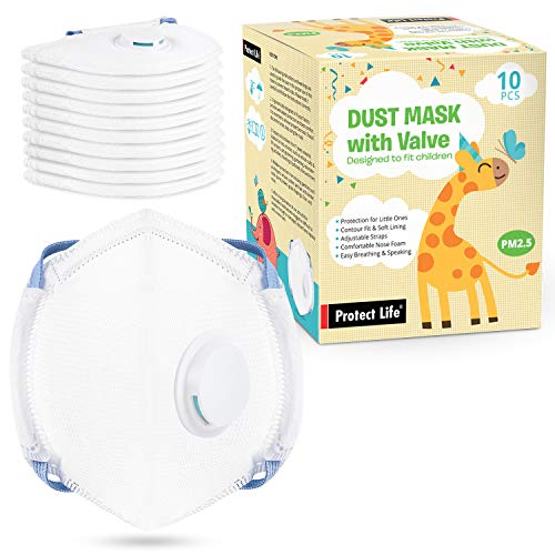 Product Cover Dust Mask for Kids - 10 Pack - Small Size Disposable Masks w/Exhalation Valve | Protection from dust, Pollution, allergens, Pollen, pet Hair