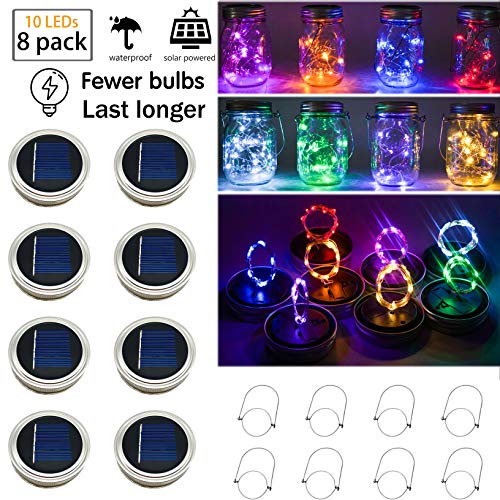 Product Cover StarryMine Upgraded Solar Mason Jar Lights, 8 Pack 10 LED Waterproof Fairy Firefly Jar Lids String Lights with Hangers(Jars not Included), Patio Yard Garden Wedding Easter Decoration - 8 Colors
