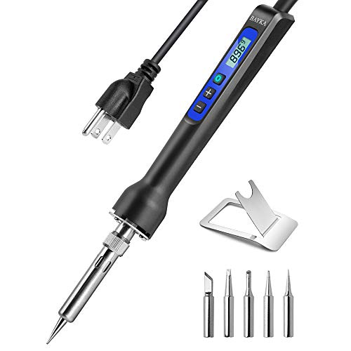 Product Cover BAYKA 60W 110-120V Soldering Iron, 482-896℉（250-480℃） Accurate Adjustable Temperature Soldering Iron with ON/OFF Switch, LCD Display, Auto-Sleep Setting, 5 Soldering Iron Tips, Stand