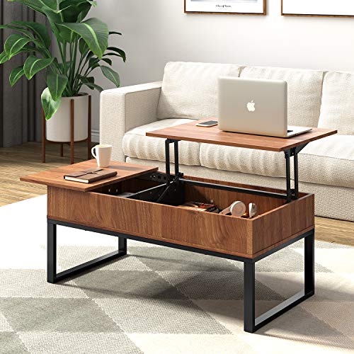 Product Cover WLIVE Wood Coffee Table with Adjustable Lift Top Table, Metal Frame Hidden Storage Compartment for Home Living Room