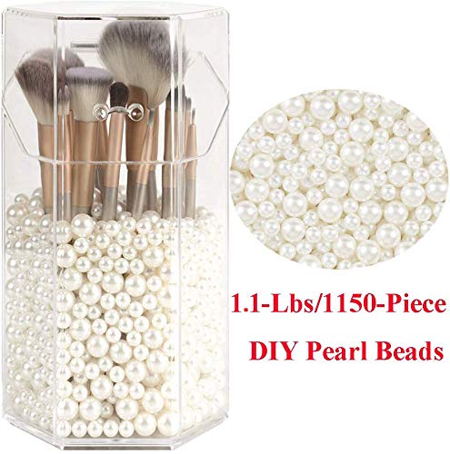 Product Cover BETITETO Artificial Pearl Beads No-Hole 1.1-Lbs for Makeup Brush Holder Organizer Box Decorative Filling 1150-Piece, 2 Sizes Assorted Set
