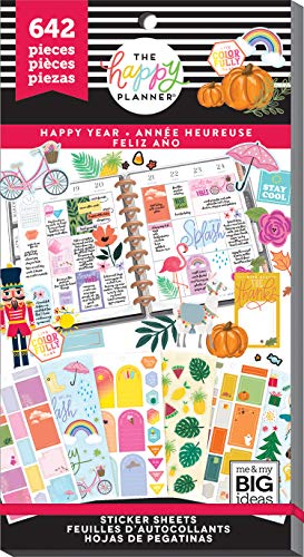Product Cover me & my BIG ideas Sticker Value Pack - The Happy Planner Scrapbooking Supplies - Happy Year Theme - Multi-Color - Great for Projects, Scrapbooks & Albums - 30 Sheets, 642 Stickers Total