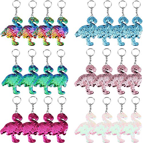 Product Cover 24 Pieces Flamingo Flip Sequin Keychain Flamingo Key Ring Hanging Keychain Decoration for Hawaii Party Supplies
