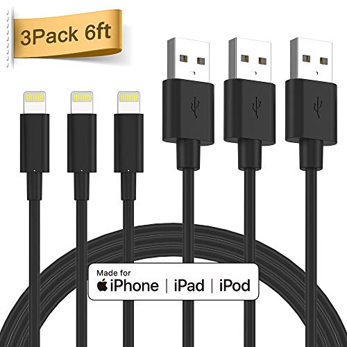 Product Cover iPhone Charger Cable - Quntis 3Pack 6ft Lightning to USB A Certified Charger Cord Compatible with iPhone Xs Max XR X 8 Plus 7 Plus 6s Plus 5s SE iPad Pro iPod Airpods and More - Black