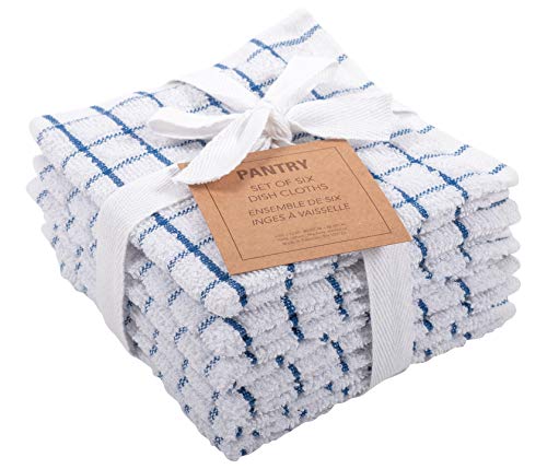 Product Cover KAF Home Pantry 100% Cotton Checkered Grid Dish Cloths | Set of 6, 12 x 12 Inches | Absorbent and Machine Washable | Perfect for Cleaning Counters, and Any Household Spills - Blue