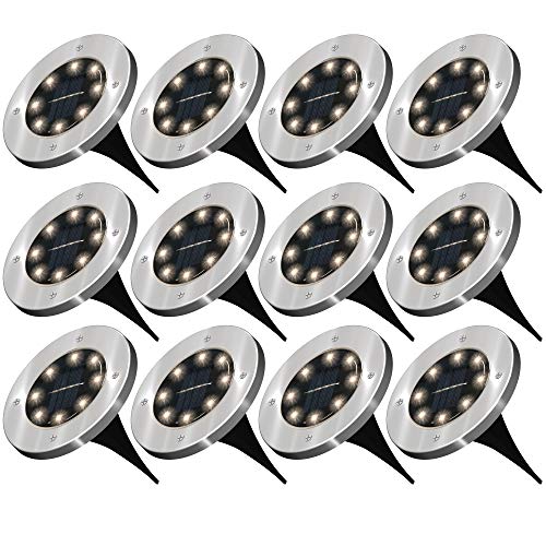 Product Cover Sunco Lighting 12 Pack Solar Path Lights, Dusk-to-Dawn, 3000K, Cross Spike Stake for Easy in Ground Install, Solar Powered LED Landscape Lighting - RoHS/CE