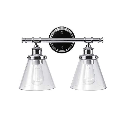 Product Cover Globe Electric Parker 2 Vanity Light, Chrome, Clear Glass Shades 51412