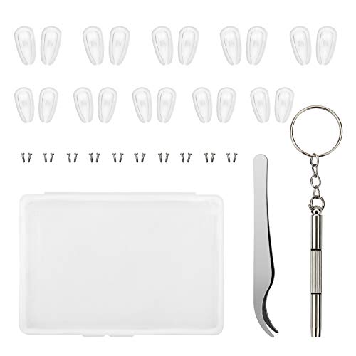 Product Cover 10 Pairs Eyeglass Nose Pads,Soft Silicone Nose Pad for Glasses Eyeglass Repair Kit with Screws Screwdriver and Tweezer(14mm/15mm)