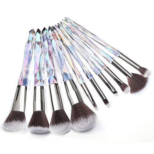 Product Cover Adpartner 10PCS Makeup Brushes Set, Unique Crystal Wand Handle Cosmetic Brush Professional Kabuki Foundation Concealer Blush Eye Shadow Makeup Tools - B