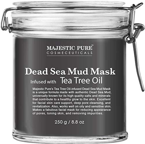 Product Cover MAJESTIC PURE Dead Sea Mud Mask Infused With Tea Tree Oil - Supports Acne Prone and Oily Skin, for Women and Men - Fights Whitehead and Blackhead - Helps Reduce the Appearances of Scars - 8.8 oz
