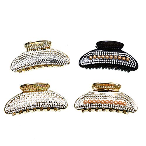 Product Cover Monrocco 4PCS Large Luxury Faux Pearl Glitter Rhinestone Jaw Clip Women Hair Clip Clamp,Plastic Jaw Hair Clip Barrette for Women Girls