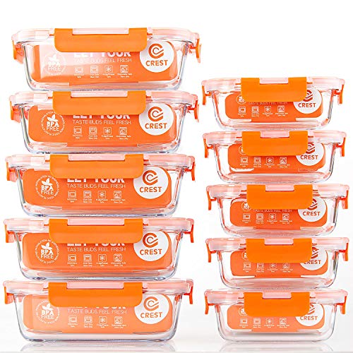 Product Cover [10-Pack] Glass Food Storage Containers - Food Prep Containers with BPA Free Lids - Microwave, Oven, Freezer and Dishwasher Safe