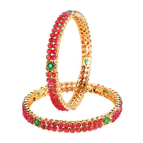 Product Cover Yellow Chimes Ruby Stones Studded Indian Bollywood 2 PC Traditional Gold Plated Party Ware Bangle Set Indian Traditional Jewelry for Women from