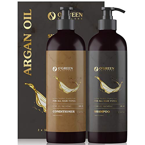 Product Cover OGREEN Moroccan Argan Oil Shampoo and Conditioner Set - Keratin, Organic Moisturizing Sulfate & Paraben Free - Safe for Color Treated - Damaged, Curly or Frizzy Hair