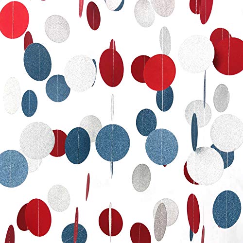 Product Cover 4th of July Independence Day Party Hanging Garlands National Day Patriotic American Theme Birthday Party Baby Shower Red Blue White Streamers Ceiling Hangings Decorations, 26ft
