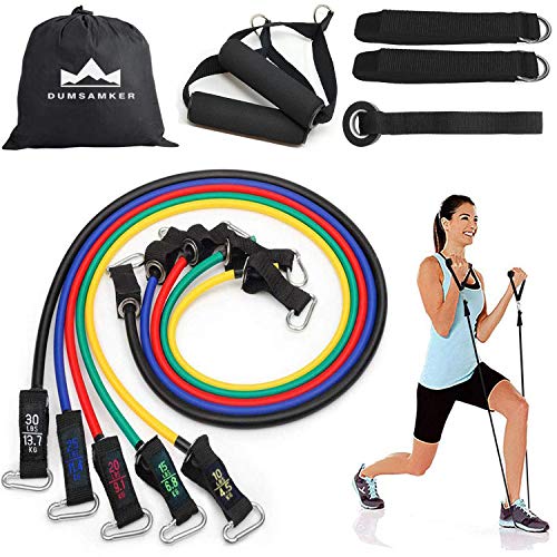 Product Cover DUMSAMKER Resistance Bands Set -【2019 Upgraded】 Exercise Bands with Handles, Ankle Straps, Door Anchor and Guide Book - for Men Women Home Workouts and Resistance Training - 100% Life Time Guarantee