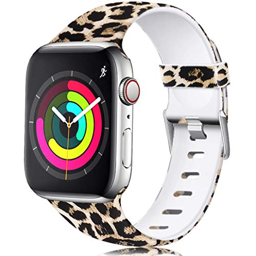 Product Cover Laffav Floral Band Compatible with Apple Watch 40mm 38mm 44mm 42mm for Women Men, Soft Sport Pattern Replacement Waterproof Strap Compatible with iWatch Series 5 4 3 2 1, S/M M/L