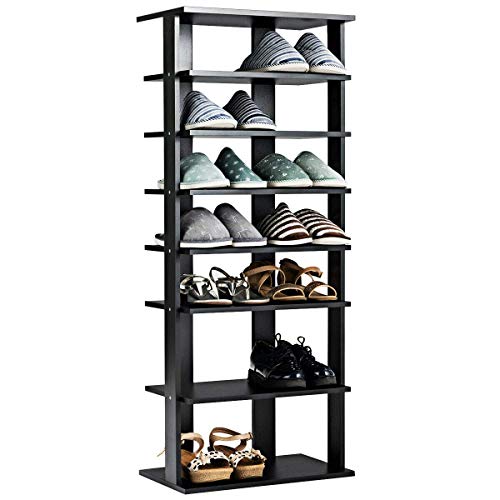 Product Cover Tangkula Wooden Shoes Racks, Entryway Shoes Storage Stand, Modern 7 Tiers Shoe Rack Organizer, Space Saving Vertical Shoe Rack, Storage Shelf (Black, Double)
