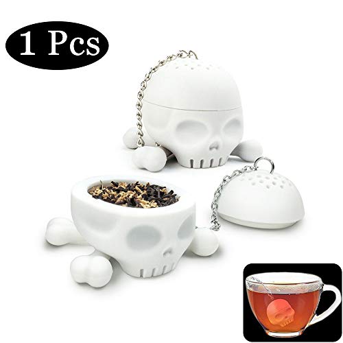 Product Cover Tea Infuser Funny Skull Shaped Tea Filter Loose Leaf Tea Strainer for Tea Drinkers Cute Gift for Dad On Father's Day Silicone BPA Free Eco-friendly Material 1 Piece White By Hary