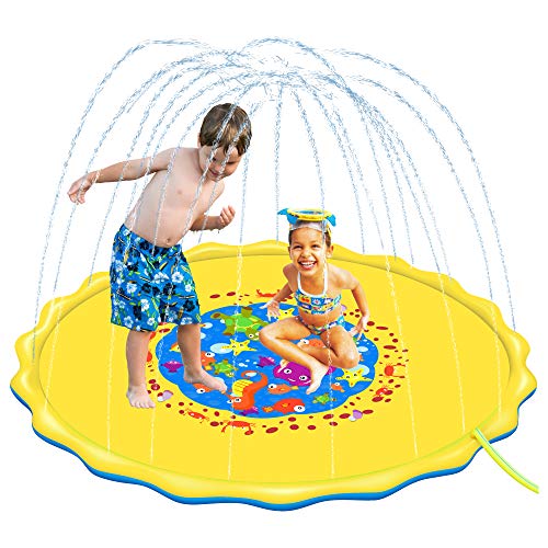 Product Cover U-Goforst 68 Inch Sprinkle and Splash Play Mat Water Wadding Pool Toys Fun for Children Toddlers Boys Girls Kids Inflatable Summer Outdoor Party Sprinkler Splash Pad (Yellow)