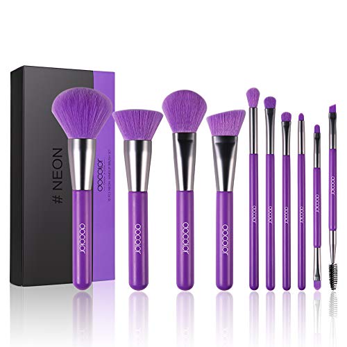 Product Cover Docolor Makeup Brushes 10 Piece Neon Purple Makeup Brush Set Premium Synthetic Kabuki Foundation Blending Face Powder Mineral Eyeshadow Make Up Brushes Set