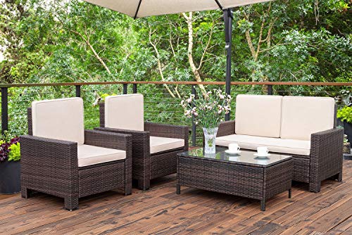 Product Cover Homall 5 Pieces Outdoor Patio Furniture Sets Rattan Chair Wicker Conversation Sofa Set, Outdoor Indoor Backyard Porch Garden Poolside Balcony Use Furniture (Beige)