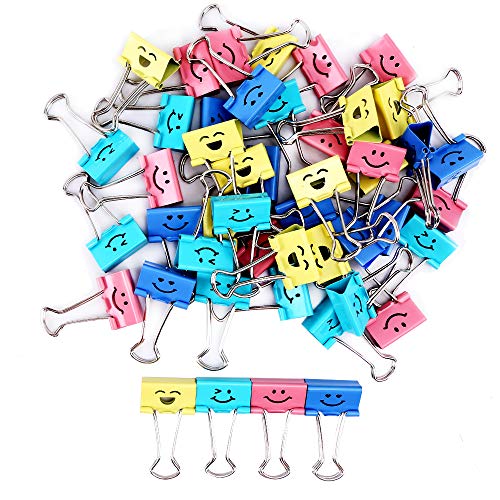 Product Cover 72 Pack Medium Paper Clips (1 inch/25mm), Smiling Face Binder Clips, Assorted Colors (1 inch)