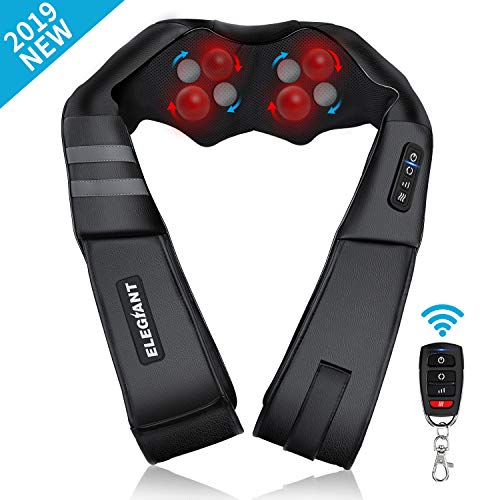 Product Cover 2019 New ELEGIANT Shiatsu Neck and Back Massager Wireless Remote Control-Inside The Small Pocket of The Massager, Electric Shoulder Massage with 3D Kneading Massage for Muscles Pain Relief Relaxation