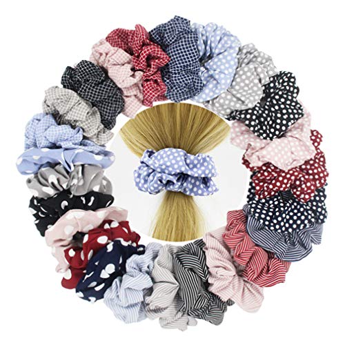 Product Cover SUSULU 24pcs Chiffon Scrunchies for Hair Elastic Ties Rubber Band Ponytail Holder for Women Accessories, Striped Polka Dot Check Plaid Printed Hair Band