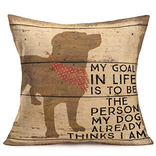 Product Cover YANGYULU Art Cute Animal Pet Dog Shadow Pattern Throw Pillow Covers Retro Wooden Background with Inspirational Quote Cushion Cover Home Decor 18x18 Inch (Vintage Pet Dog)