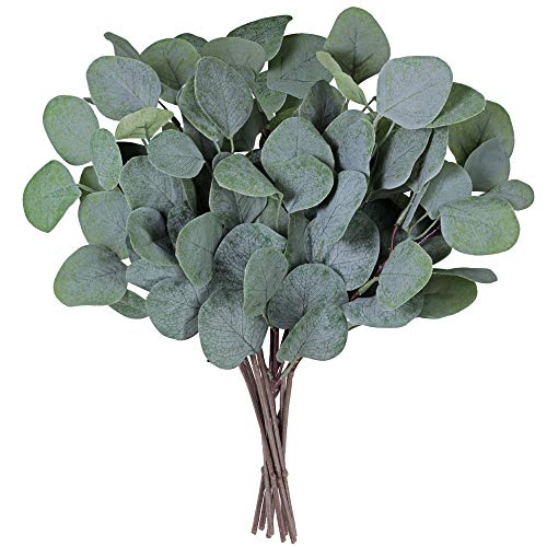 Product Cover Supla 10 Pcs Fake Eucalyptus Leaves Stems Bulk Artificial Silver Dollar Eucalyptus Leaves Plant in Grey Green 11.8
