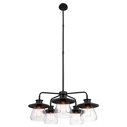 Product Cover Globe Electric 60471 Nate 5-Light Chandelier, Oil Rubbed Bronze, Clear Glass Shades