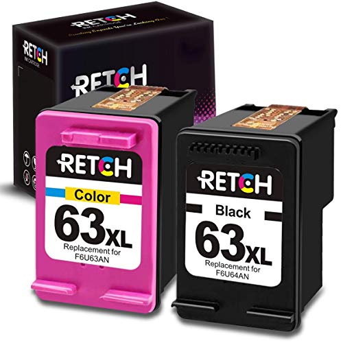 Product Cover RETCH Re-Manufactured HP Ink Cartridge 63 for HP 63XL 63 XL for Envy 4520 4516 Officejet 5255 5258 3830 4650 3831 3833 4655 DeskJet 1112 3630 3632 2130 2132 (1 Black 1 Tri-Color)