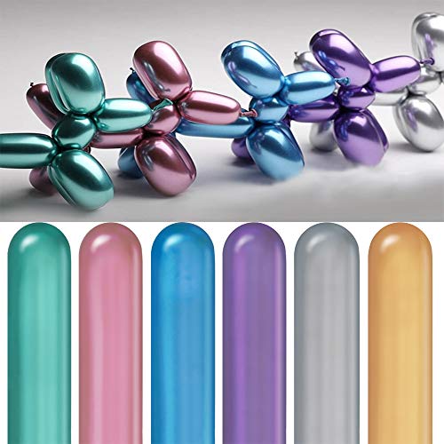 Product Cover 260 Balloons Metallic Latex Balloons for Twisting Animals Flowers to Decor Birthday Wedding Engagement Anniversary Christmas Festival Picnic or any Friends & Family Party 100 pcs-Multicolored