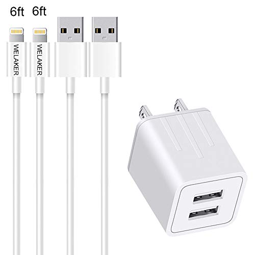 Product Cover iPhone Charger WELAKER 2Pack 6ft lightning Cable iPad cord High Speed Data Sync Fast Transfer Wall Charger 2 Port Adapter Charging Plug(ETL Listed) Compatible With iPhone XS MAX/XR/X/8/7/Plus/6S/6/SE
