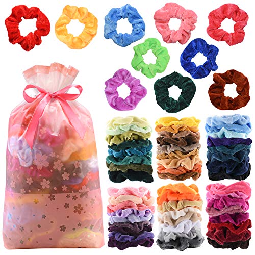 Product Cover 60Pcs Premium Velvet Hair Scrunchies Hair Bands for Women or Girls Hair Accessories with Gift Bag ,Great Gift for Thanksgiving day and Christmas