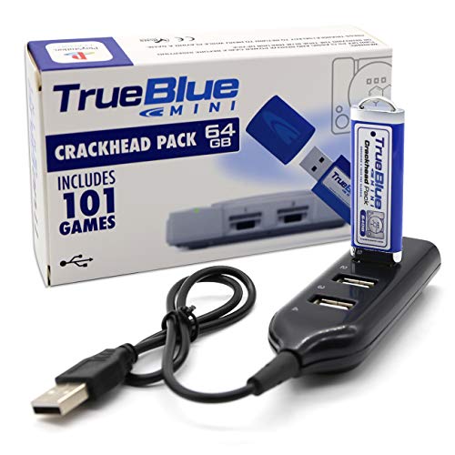 Product Cover The perseids True Blue Mini Crackhead Pack USB Flash Drives 64GB Game Memory Stick with 4-Port Hub for Playstation Classic - Includes 101 Games (Crackhead Pack)