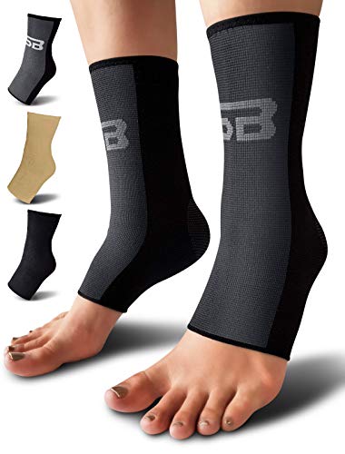 Product Cover SB SOX Compression Ankle Brace (Pair) - Great Ankle Support That Stays in Place - for Sprained Ankle and Achilles Tendon Support - Perfect Ankle Sleeve for Sports, Any Use (Black/Gray, Small)