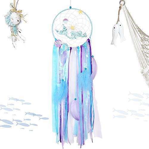 Product Cover PartyTalk Mermaid Dream Catcher Handmade Purple Blue Dream Catchers for Kids Bedroom Wall Hanging Decor Mermaid Baby Shower Under The Sea Birthday Party Decorations