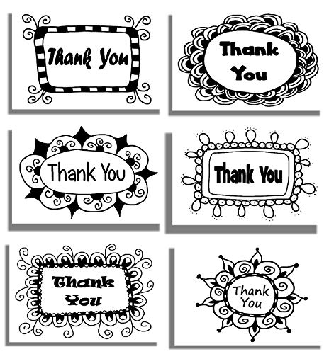 Product Cover 48 Thank You Cards and Envelopes, 4 Unique Doodle Frames Black White, Blank Note Cards - Perfect for Wedding, Business, Graduation, Baby Shower, Funeral, All Occasions - 4x6 Photo Size