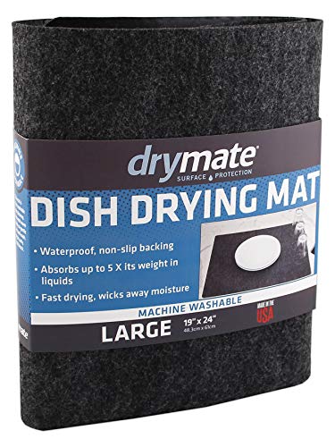 Product Cover Drymate Dish Drying Mat, Premium XL (19 Inches x 24 Inches) Kitchen Dish Drying Pad - Absorbent/Waterproof - Machine Washable (Made in the USA) (Charcoal)