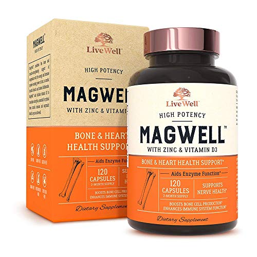 Product Cover Magnesium Zinc & Vitamin D3 - Most Bioavailable Forms of Magnesium - Malate, Glycinate, Citrate - MagWell by LiveWell | Bone & Heart Health, Immune System Support - 120 Capsules